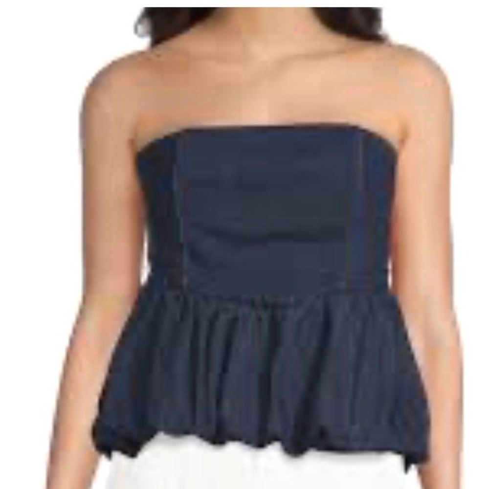 GB Denim Strapless Peplum Bubble Hem Smocked Back Top Y2K Western Womens XL Blue